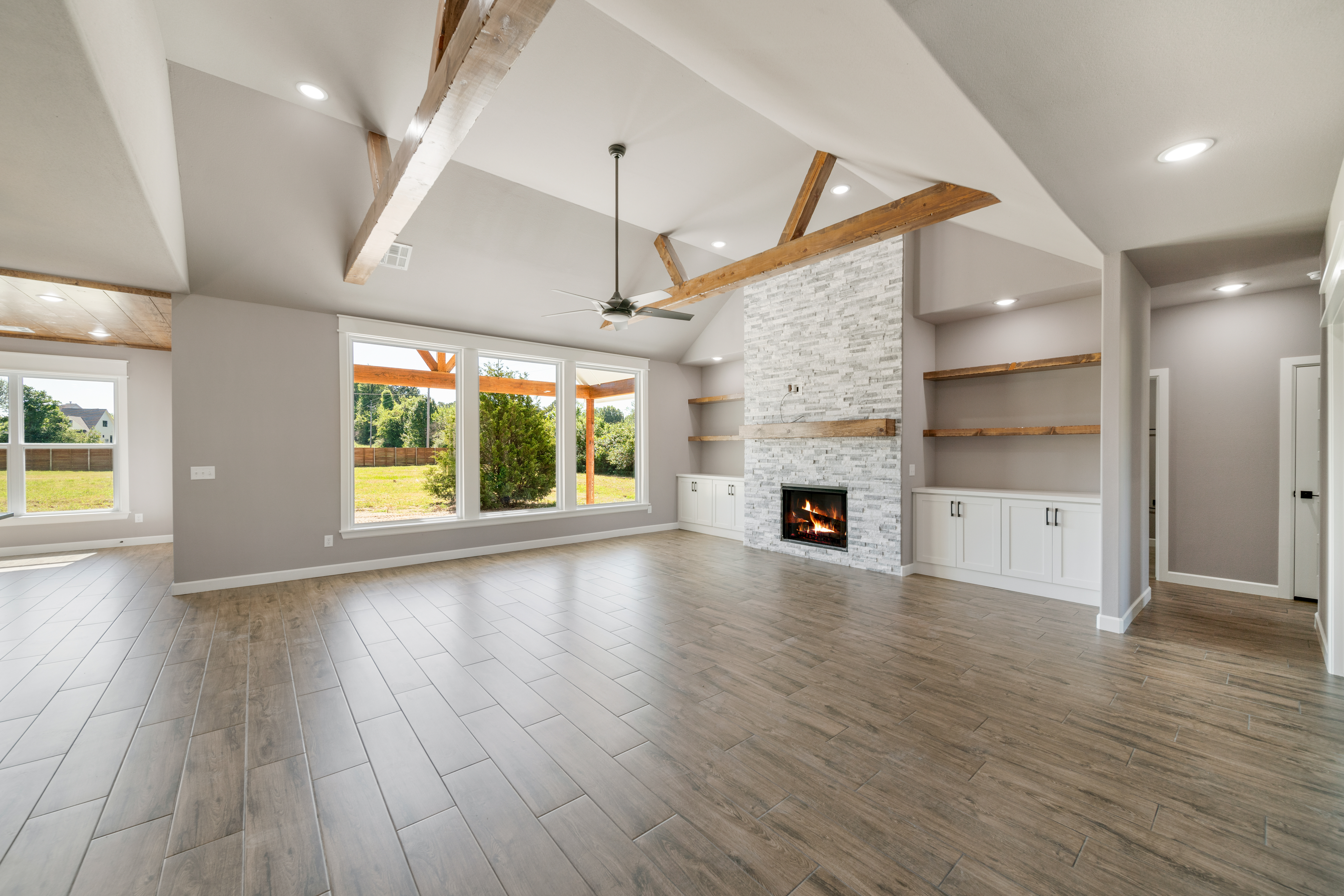 Beautifully designed living room with contemporary decor in a Mahogany Homes home.